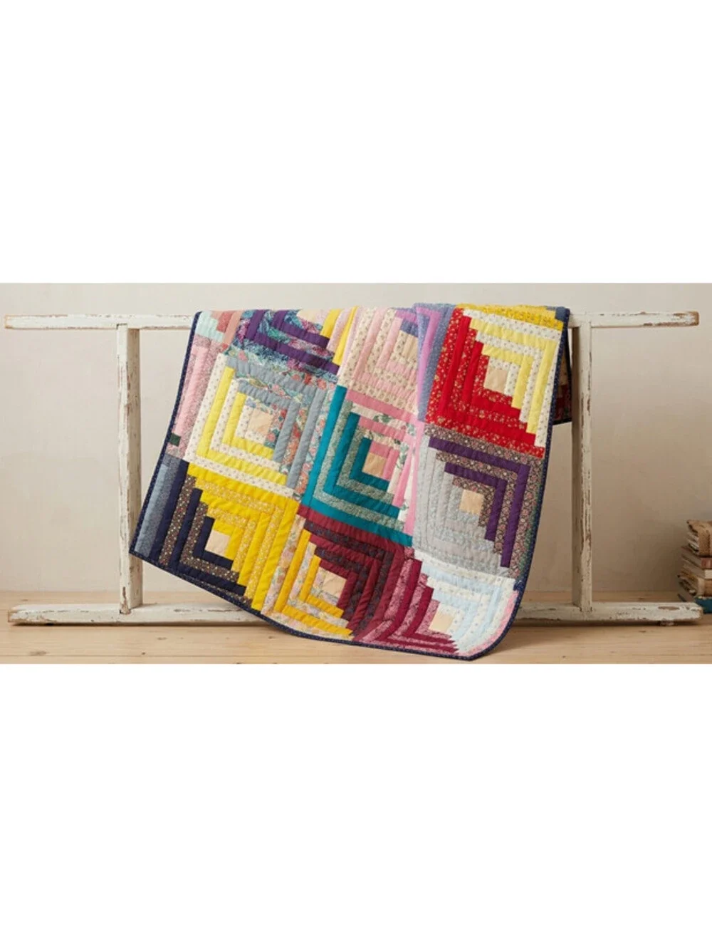 Handmade Log Cabin Quilt Vintage Patchwork Colorful Cotton Throw 54